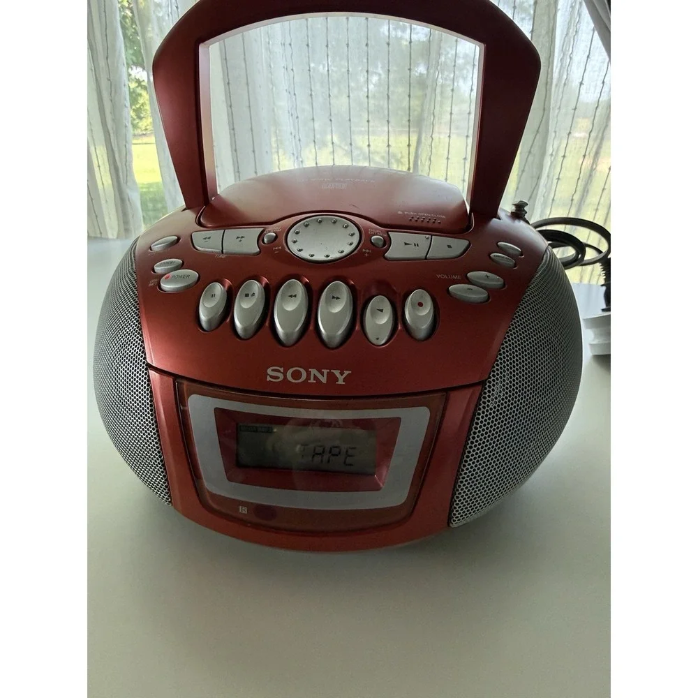 Vintage Sony Red Portable Boombox CD / Cassette / Radio Tested & Working CFD-E75